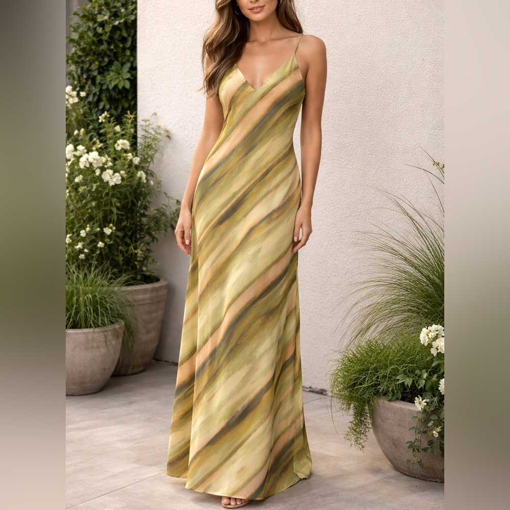 SLA The Label Samui Sheer Maxi Dress XS NWT Watercolor Slip Y2K Vacation